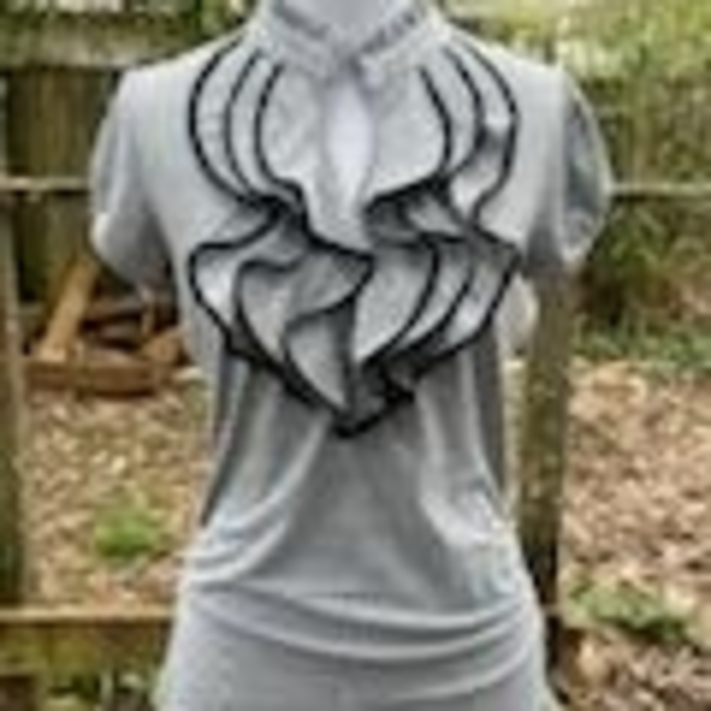 Gray Ruffled Top with Black Trim